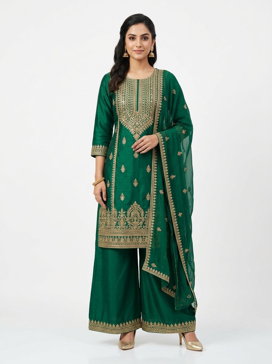 Emerald Royal Gold Embroidered Salwar Palazzo Suit